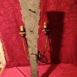 Large antique double wall light in gilded and black wood from the attic