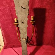 Large antique double wall light in gilded and black wood from the attic