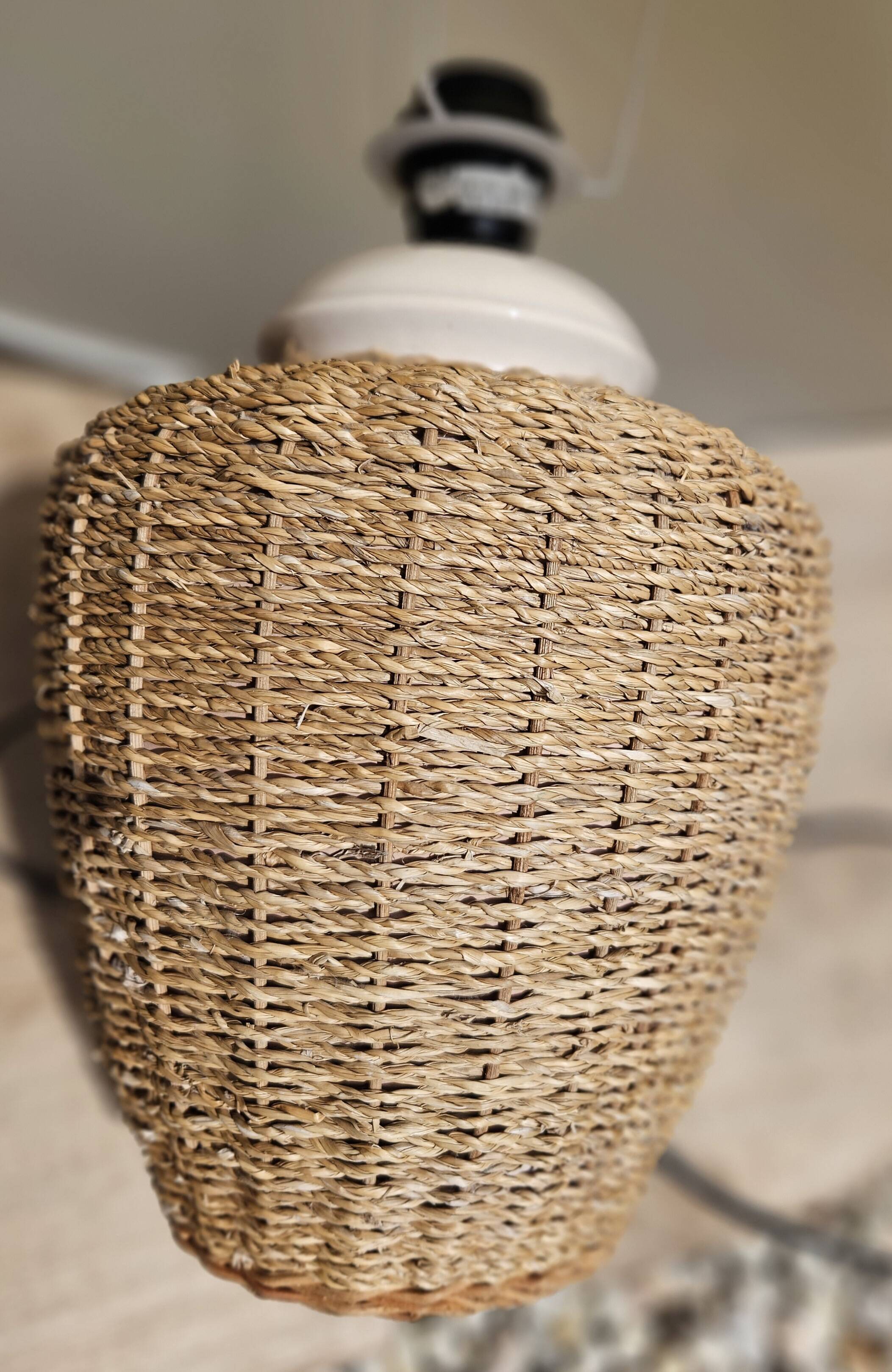 Pair of vintage braided rope bedside lamps