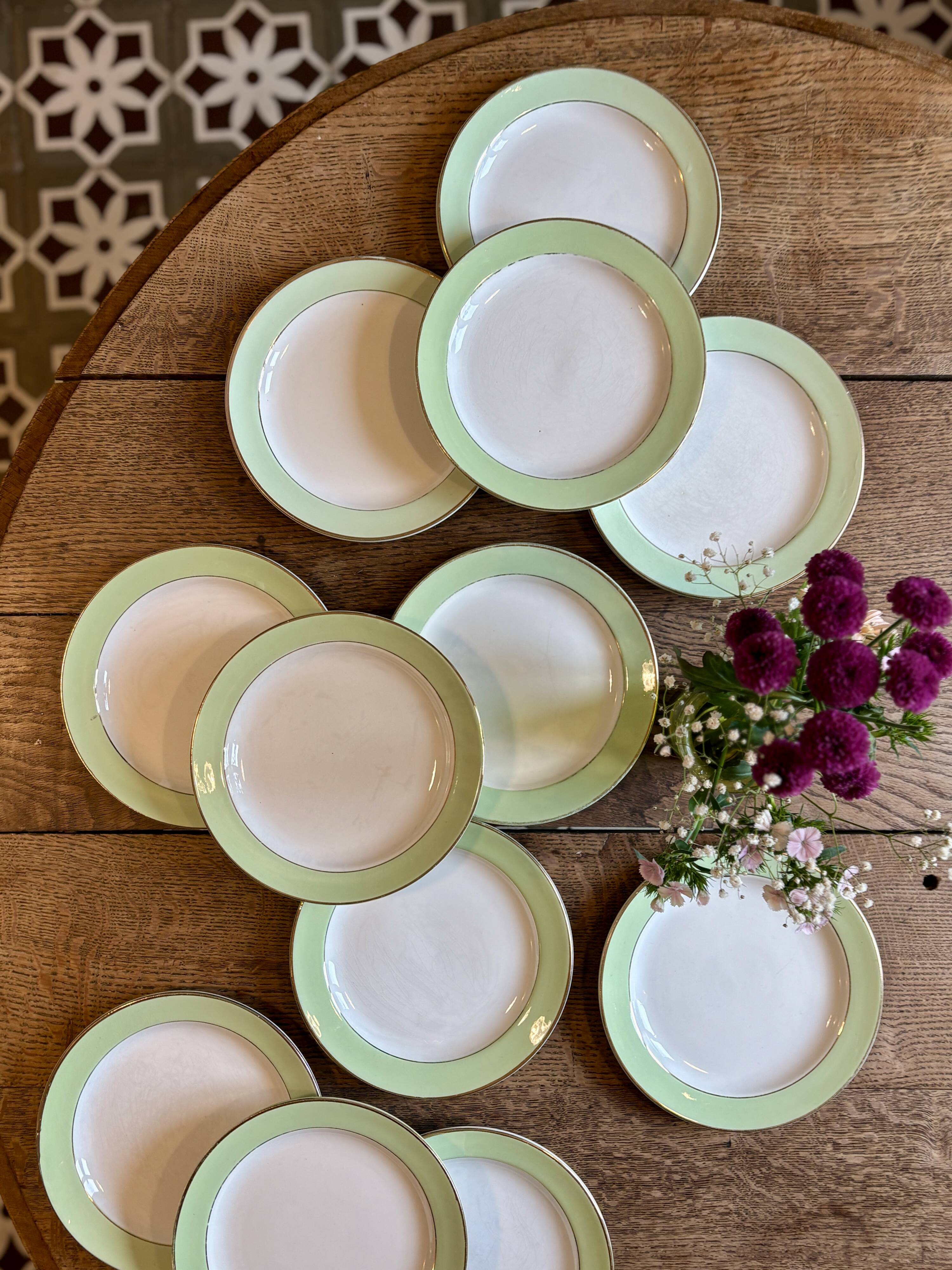 Set of 12 mint and gold dessert plates - L'amandinoise