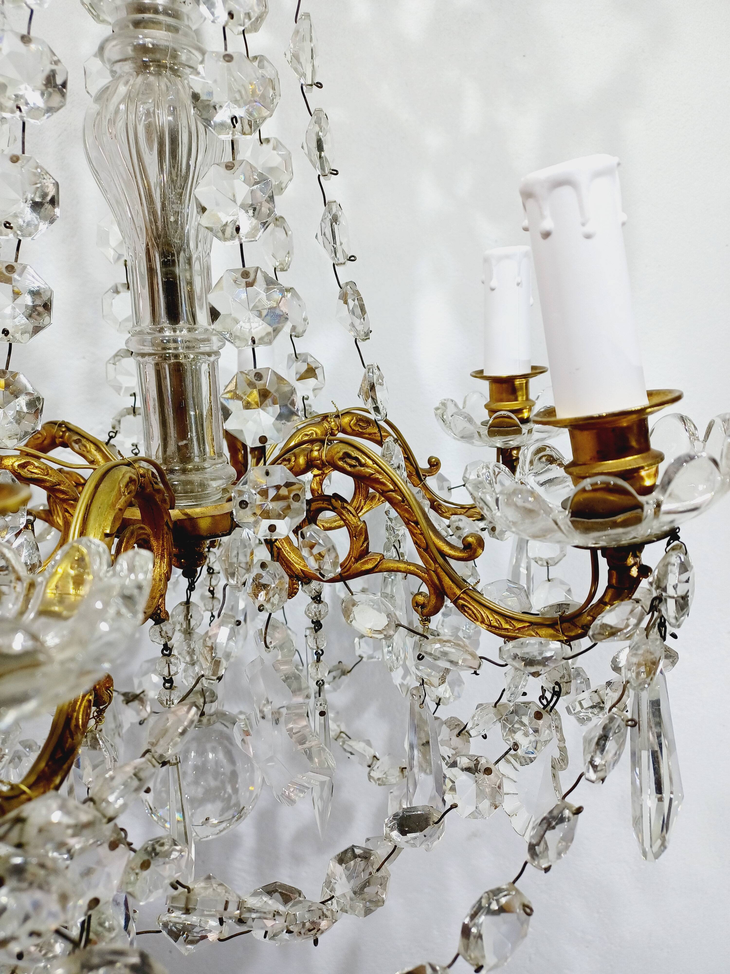 6 Light Bronze And Crystal Chandelier