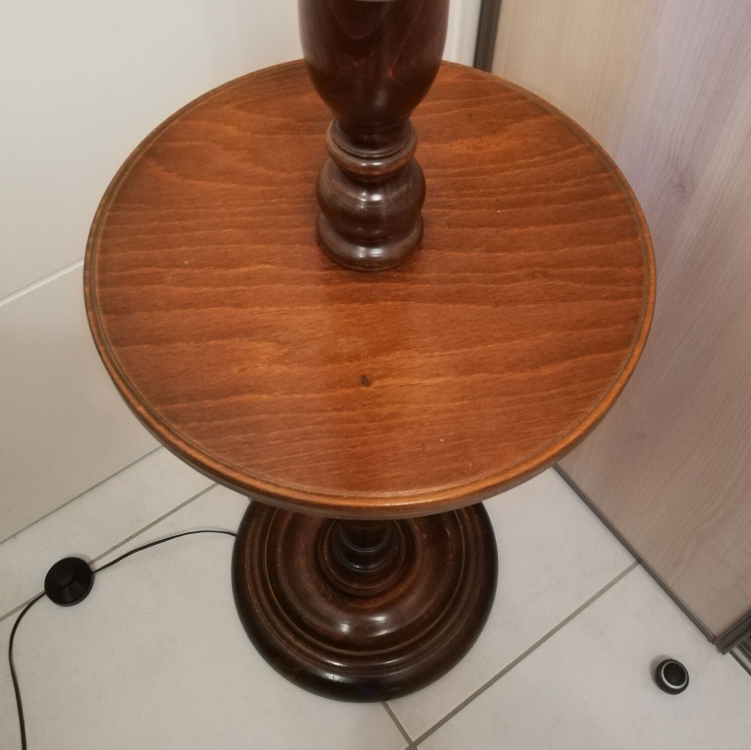 50s oak lamp lamp with hand-painted silk tablet and lampshade