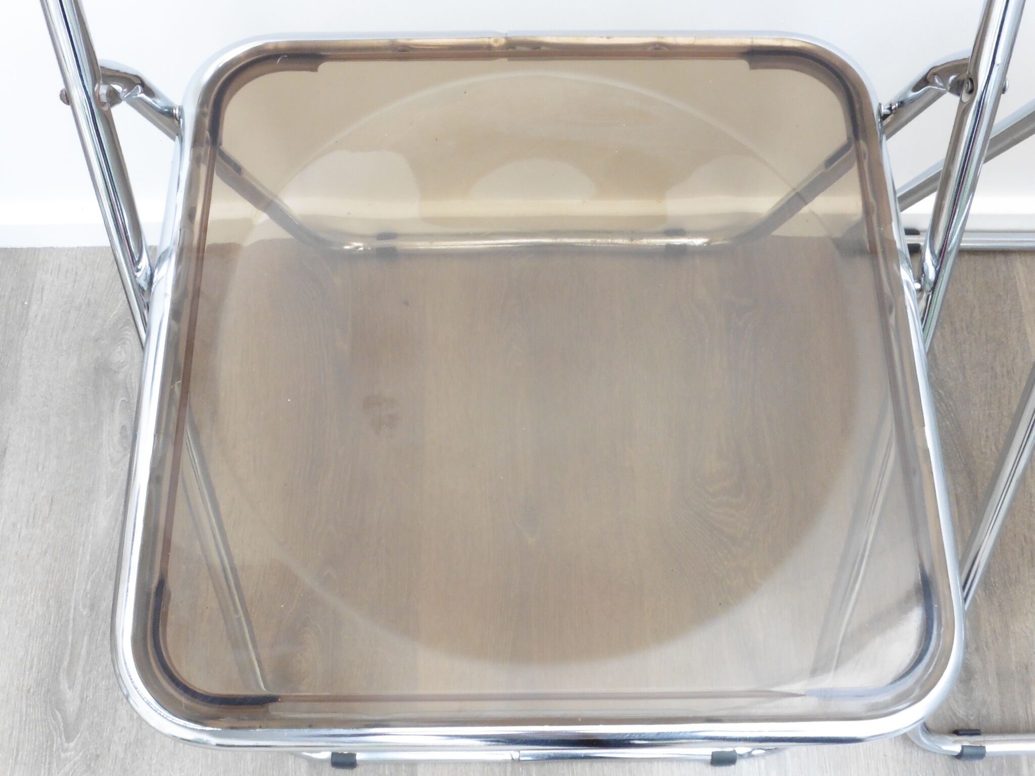 2 chairs folding plexiglass smoked