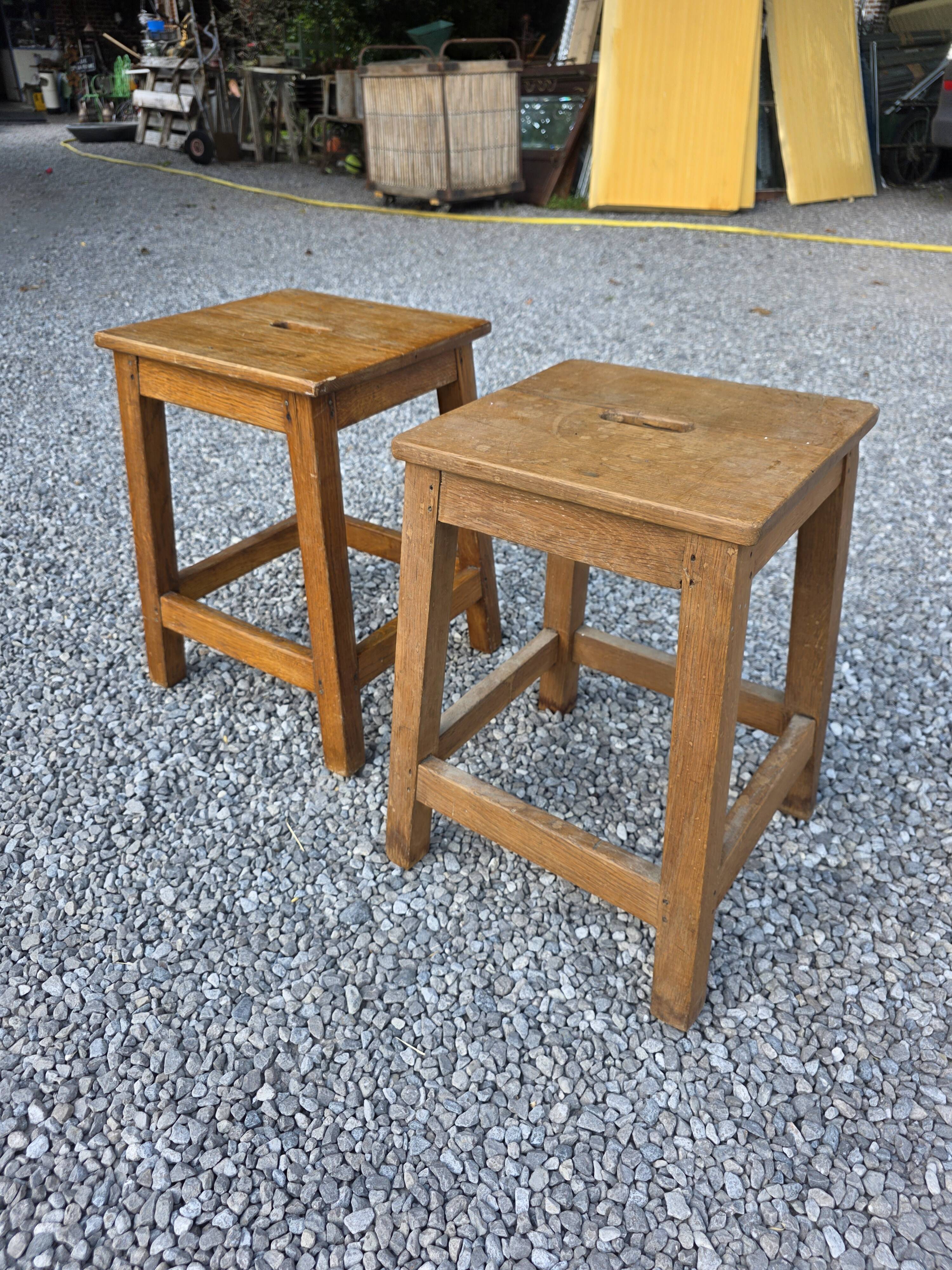 Pair of low stools in solid oak