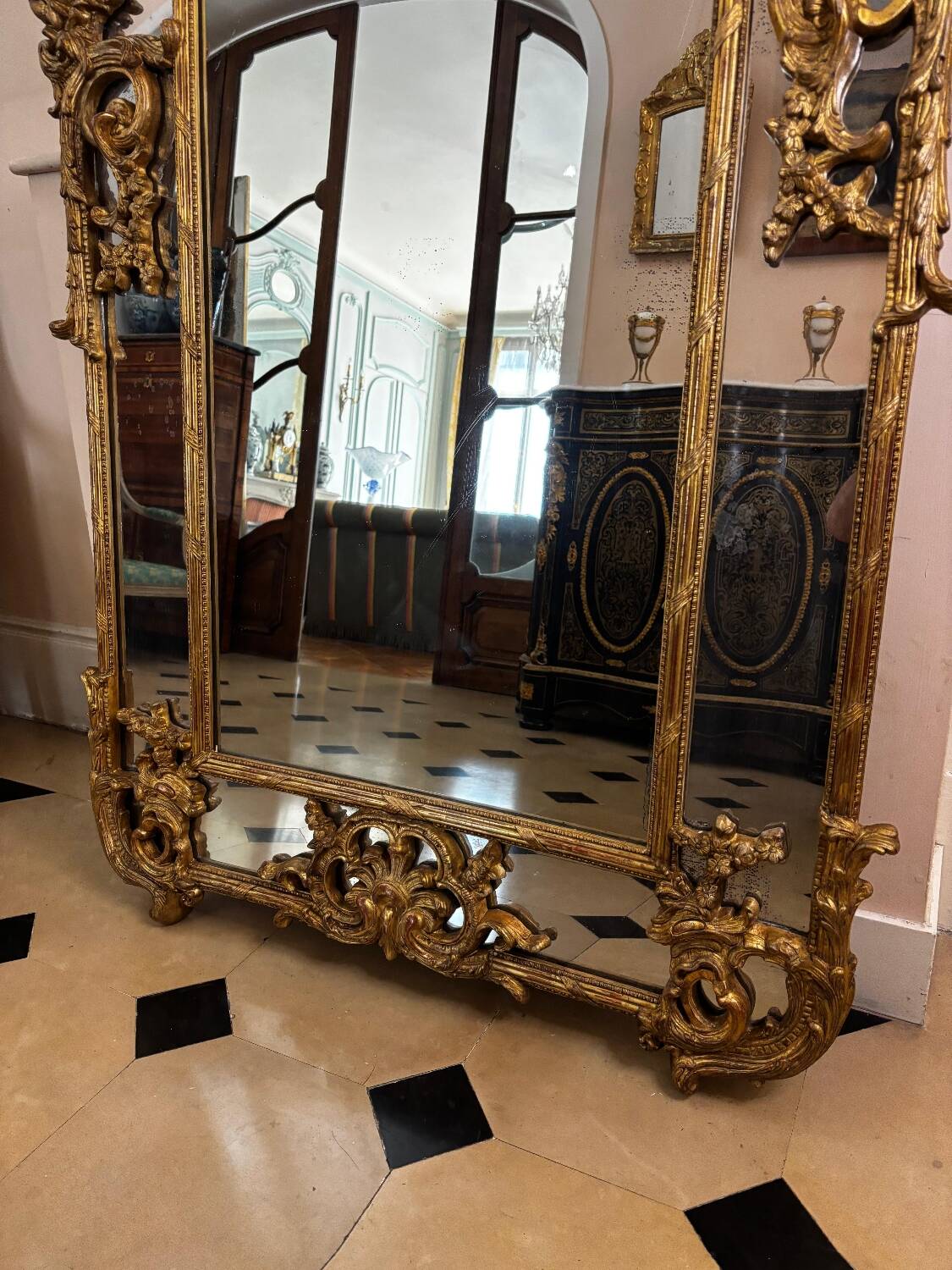Large Louis XV style gilded wood mirror, late 18th century