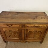 XiXth buffet in marquetry and elm magnifying glass