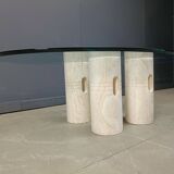 Vintage travertine and glass coffee table, 1970s