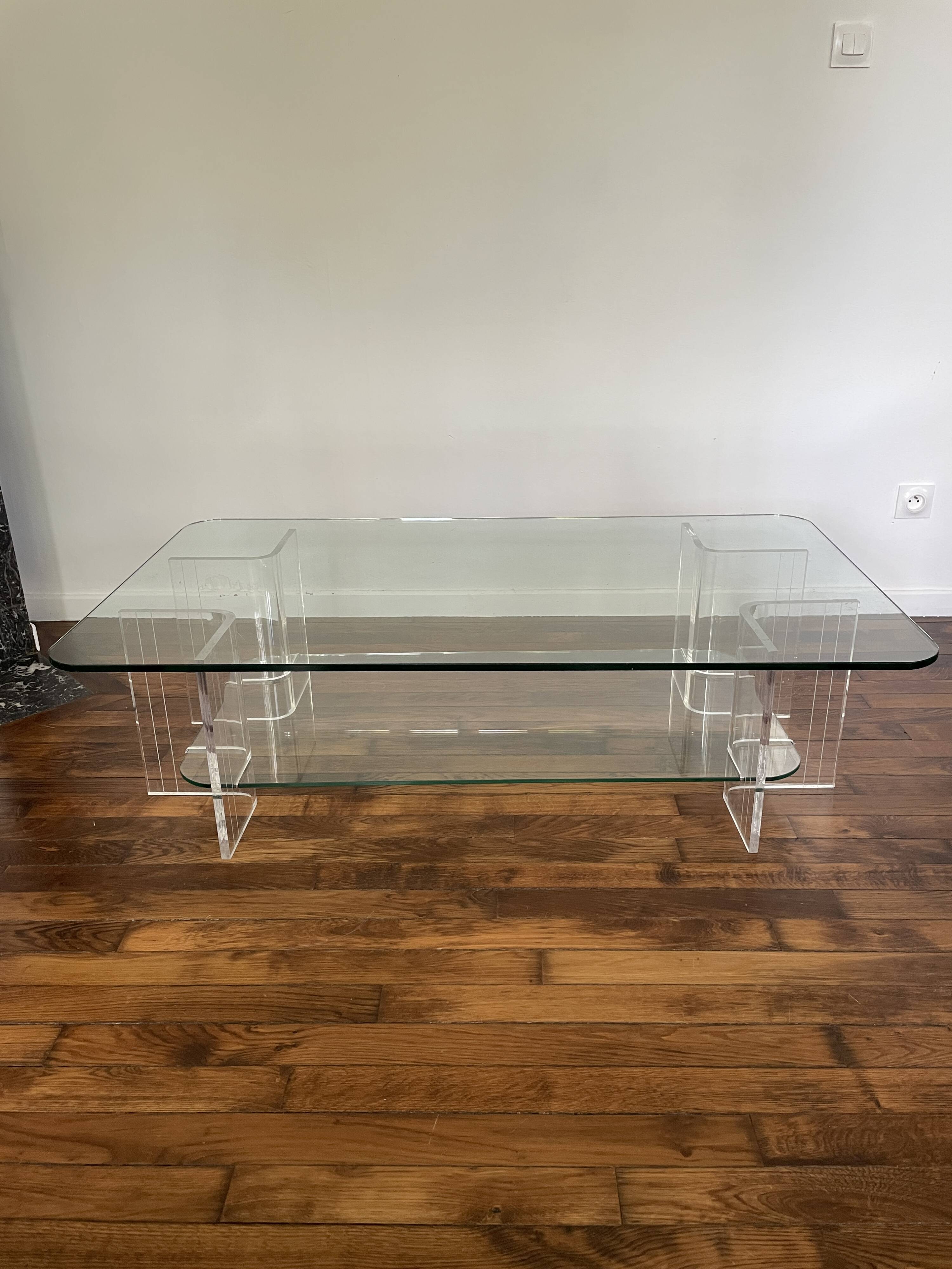 Table Basse en Verre et Plexi Vintage
