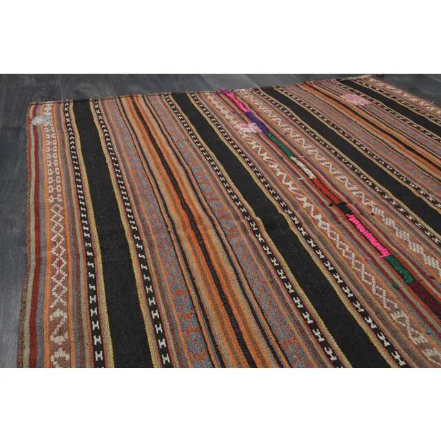 1970s Turkish Hand-Knotted Wool Cotton Orange Kilim Area Rug 150x192