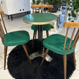 Set of pedestal table and 3 vintage bistro chairs from the 1960s