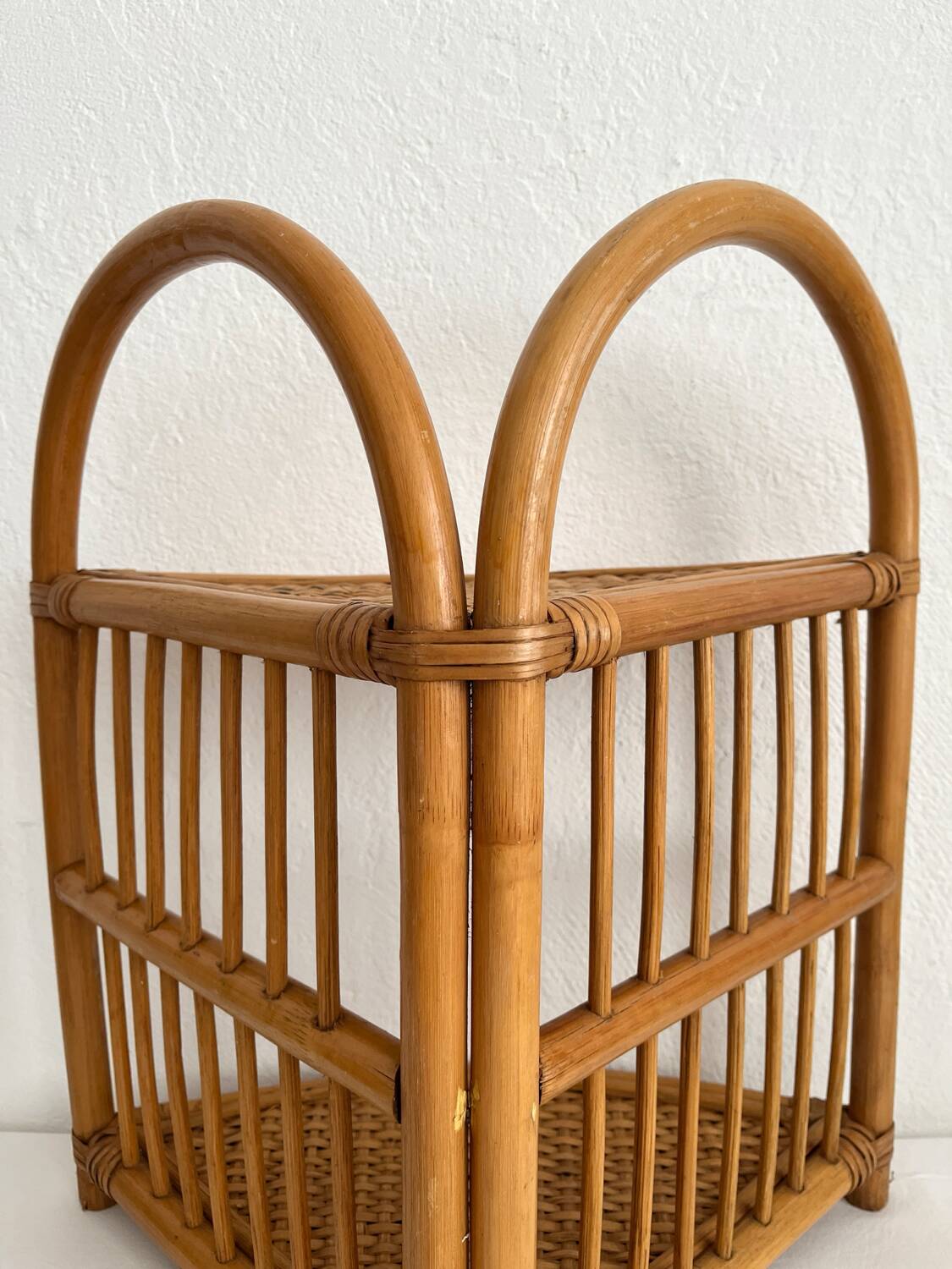 Vintage bamboo and rattan corner shelf