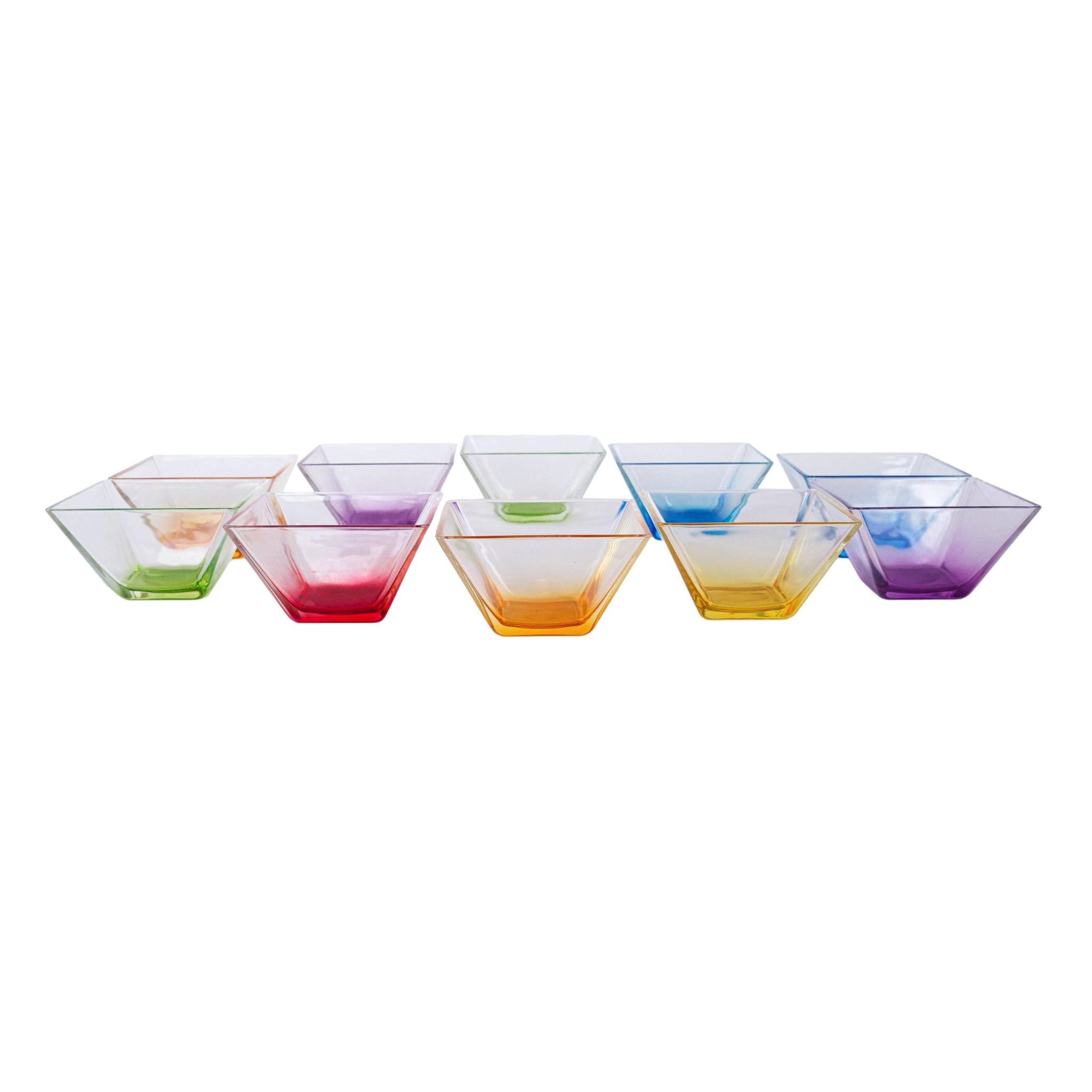 Set of square glass bowls, Italian design, 1980s, made in Italy