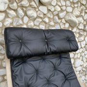 Pernilla armchair new black leather by Bruno Mathsson, Dux, Sweden 1970
