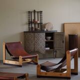 Francesco Lucianetti, Lounge chairs in leather and elm, Italian modern, 1960s