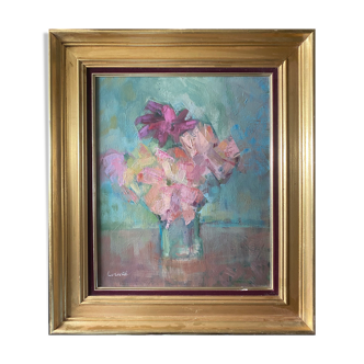Table HST "Bouquet of flowers" ec. impressionist signed Lorenté + frame