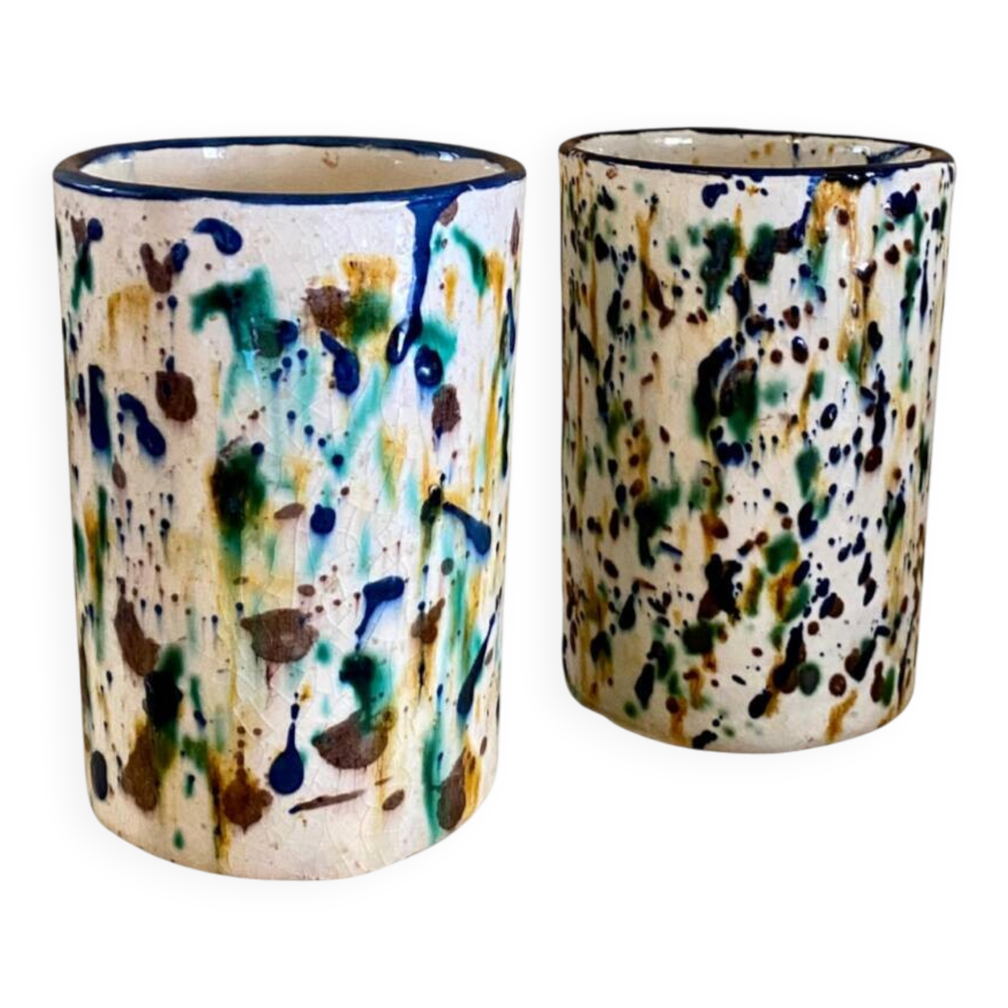 Pair of glazed ceramic pot covers