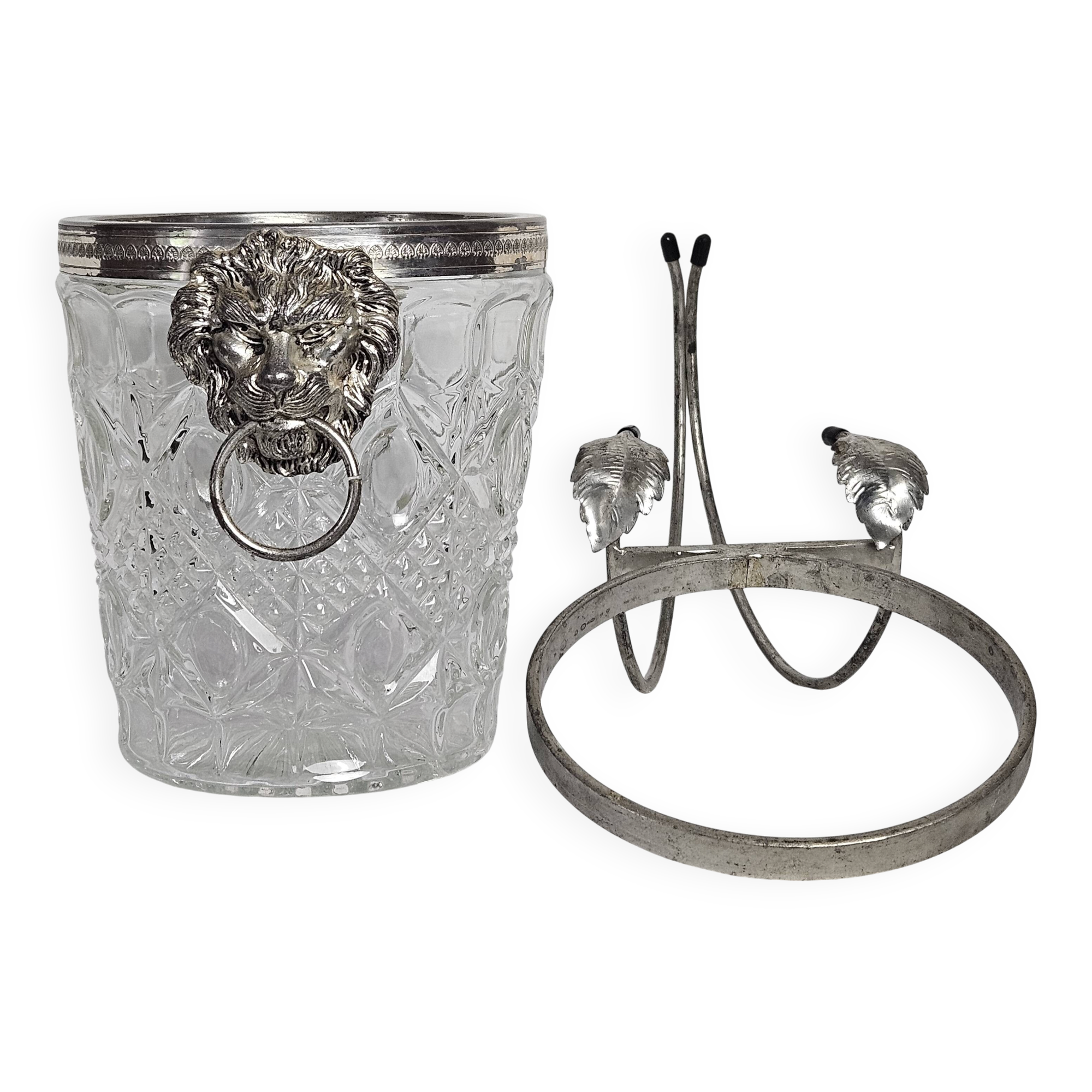 Lion head champagne bucket and its stand 20th century