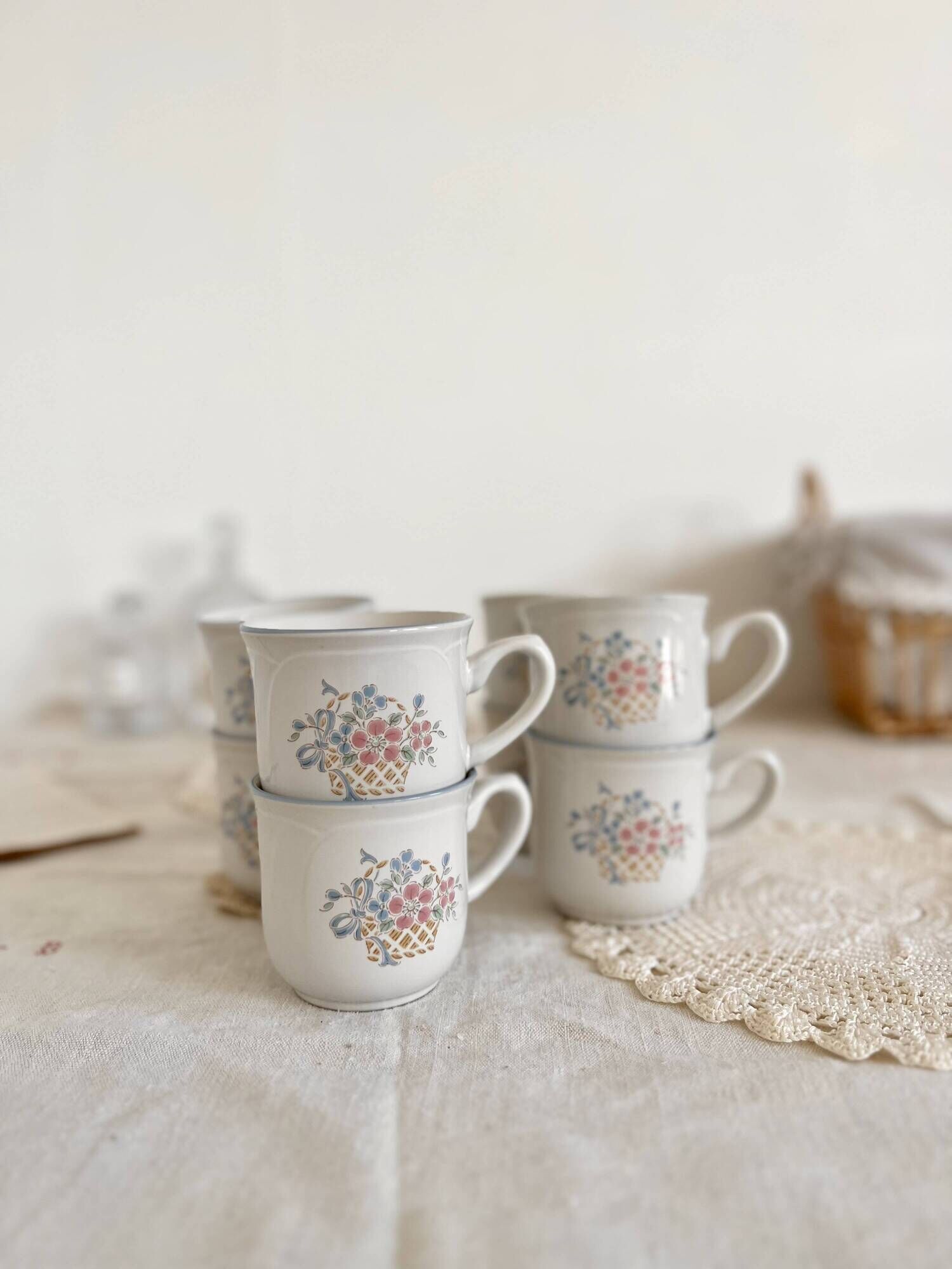 Vintage porcelain cups Country Market Collection made in Japan floral pattern