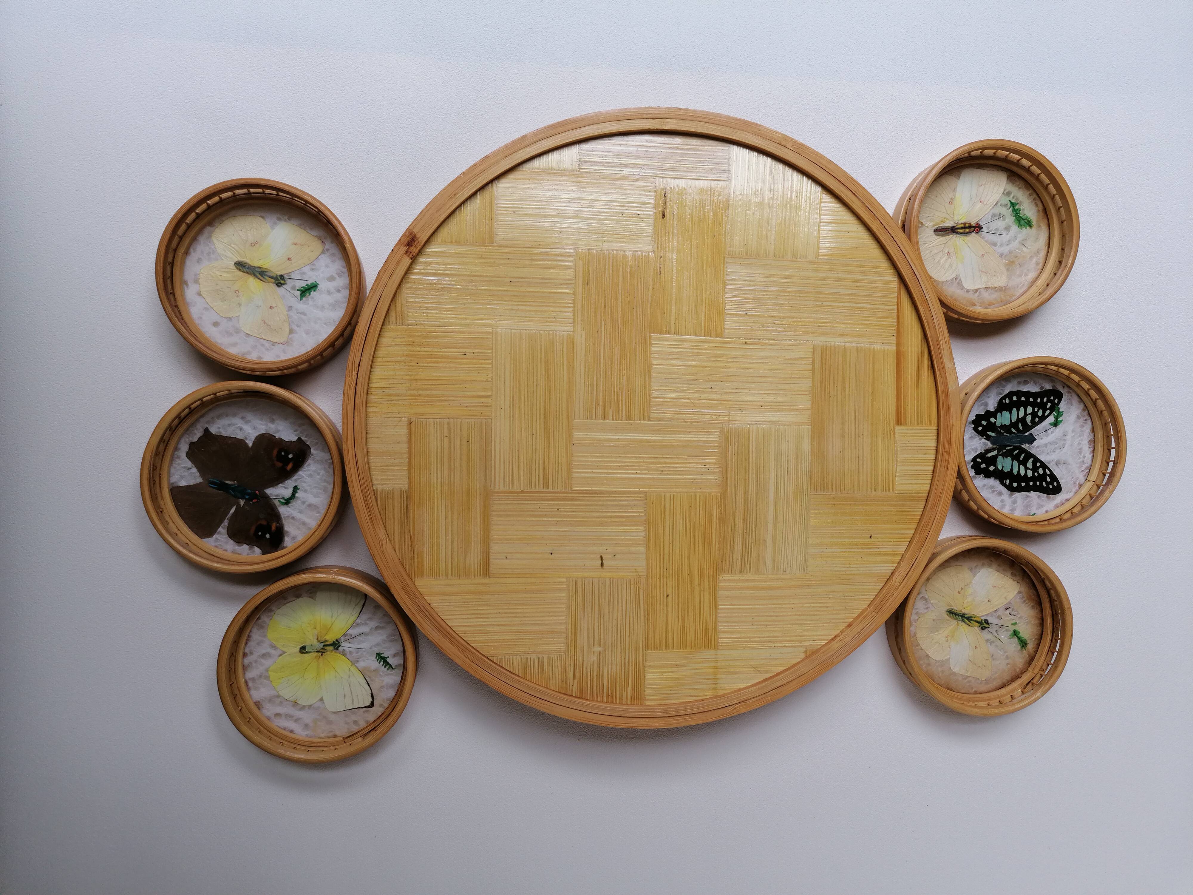 Butterfly rattan tray and coaster