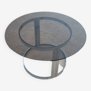 Table design ronde en verre et acier chromé par Vittorio Introini pour Saporiti, italy 1970