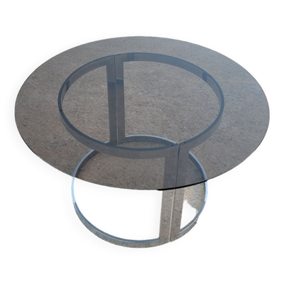 Table design ronde en verre et acier chromé par Vittorio Introini pour Saporiti, italy 1970