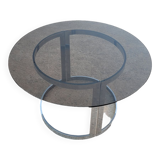 Round designer table in glass and chrome steel by Vittorio Introini for Saporiti, Italy 1970