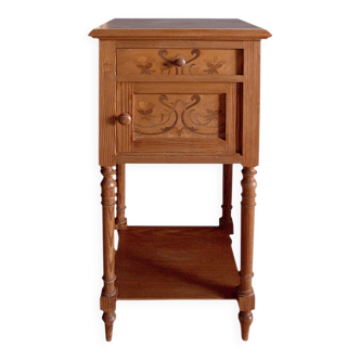 Nightstand in marked pine and marble, 37x81cm, 1940s, Art Deco, Gallé