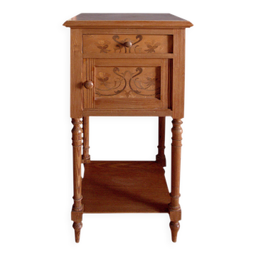 Nightstand in marked pine and marble, 37x81cm, 1940s, Art Deco, Gallé