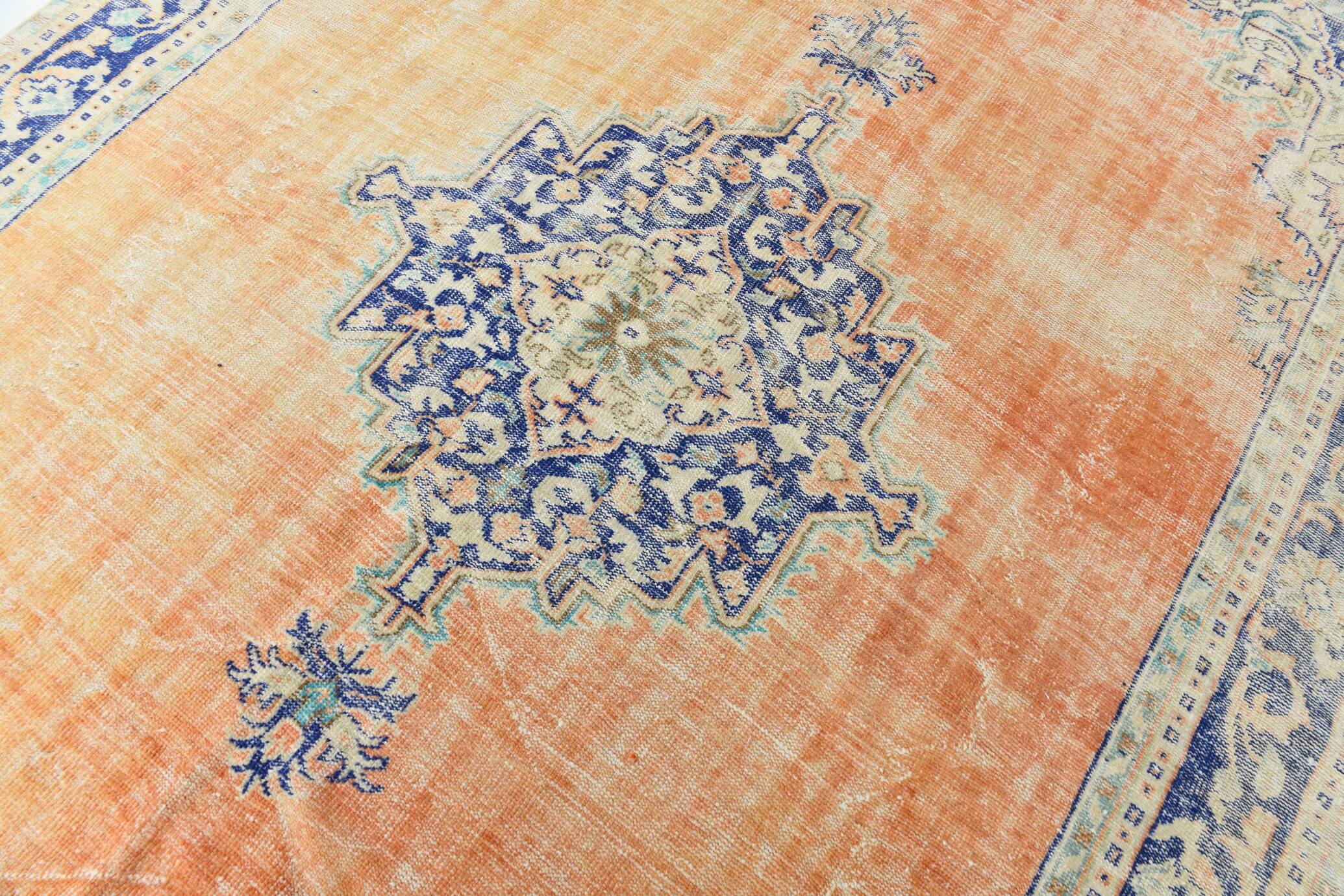 Blue Orange 250x350 cm Carpet, Vintage Large Rug, Turkish Antique Rug.