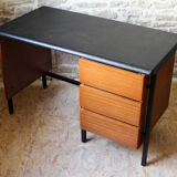 Desk 60s in metal wood and imitation leather