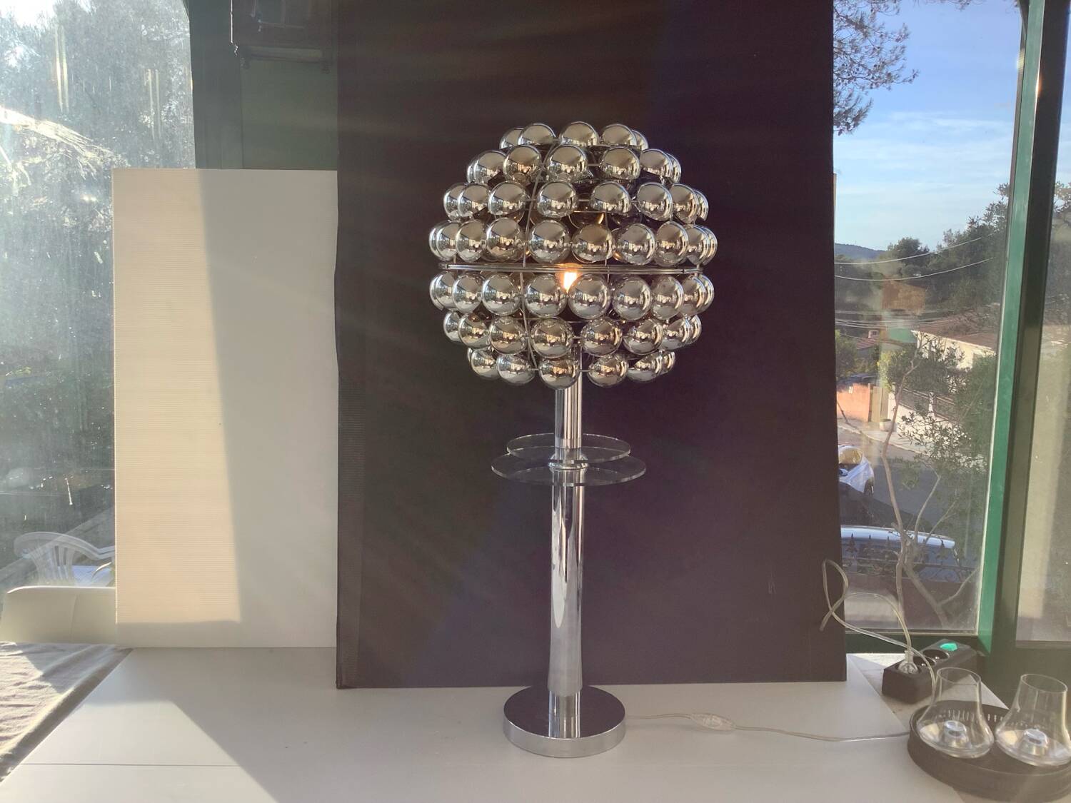 Lampe Vintage Cinétique Abat Jour Kare Plexi  Chrome Space age