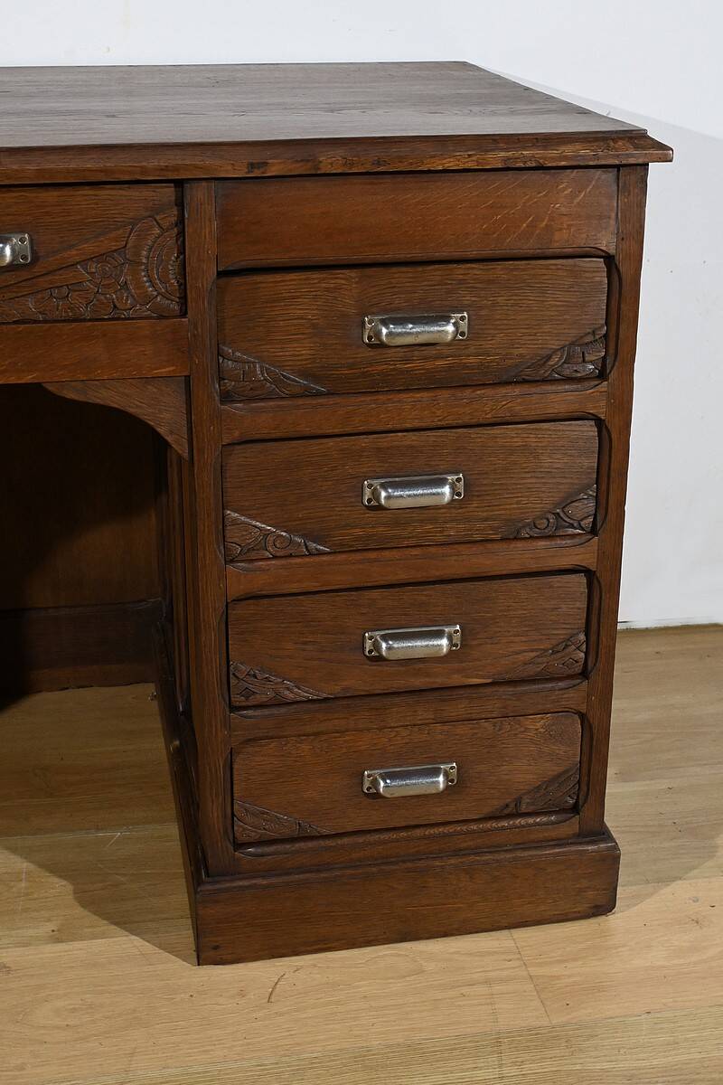 Art Deco Oak Pedestal Desk – 1940