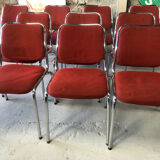 Set of 10 vintage chrome and fabric chairs