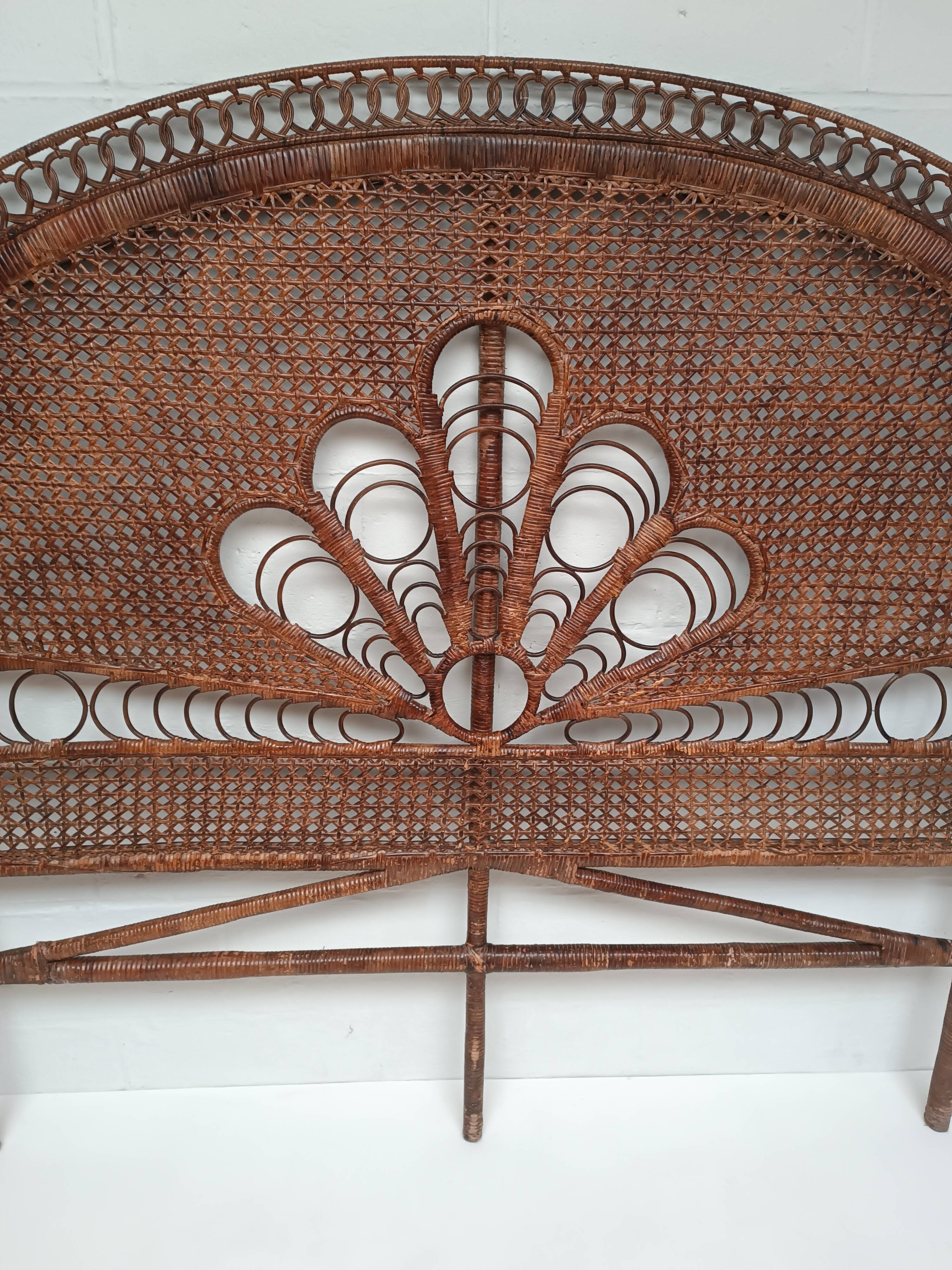 Vintage peacock rattan headboard