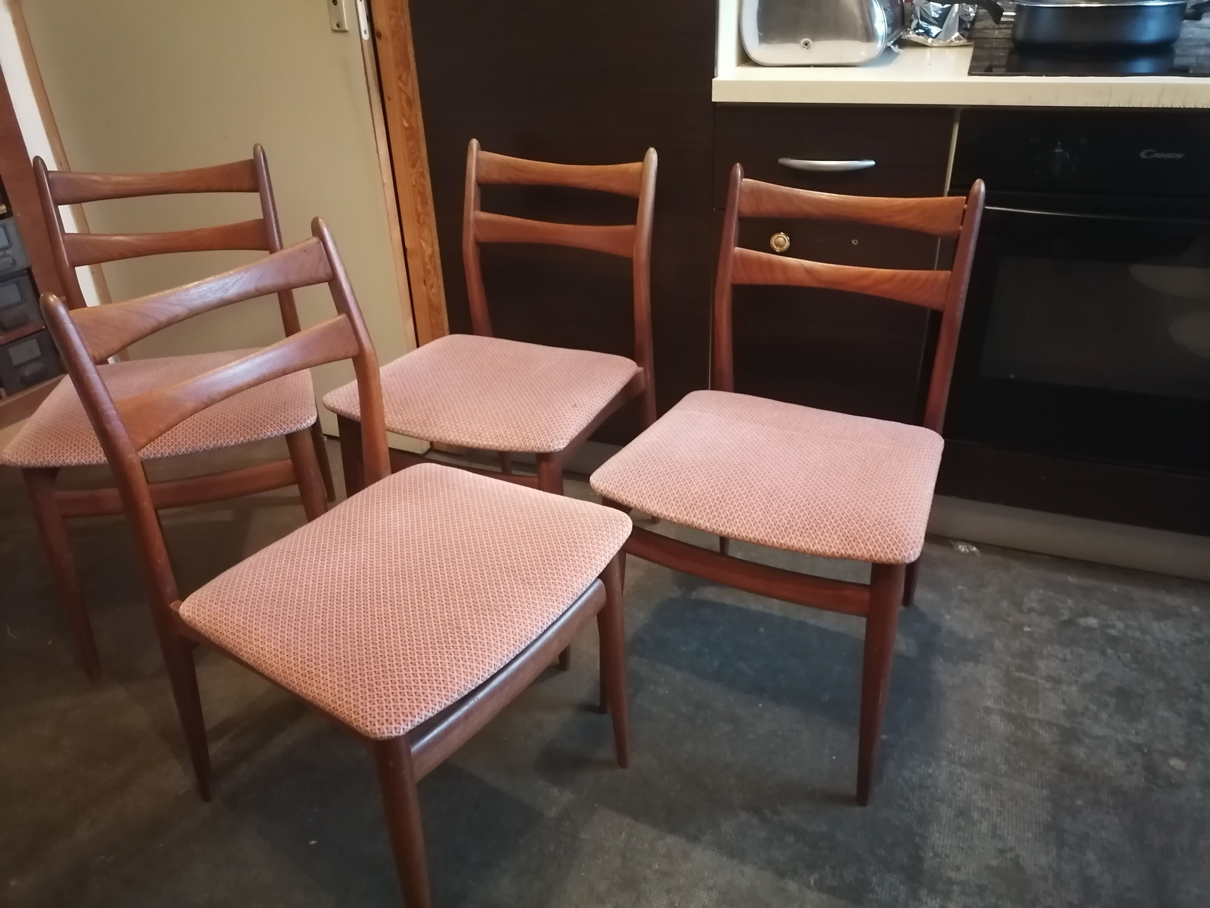 Lot 4 chairs Scandinavian teak 1960 fabric