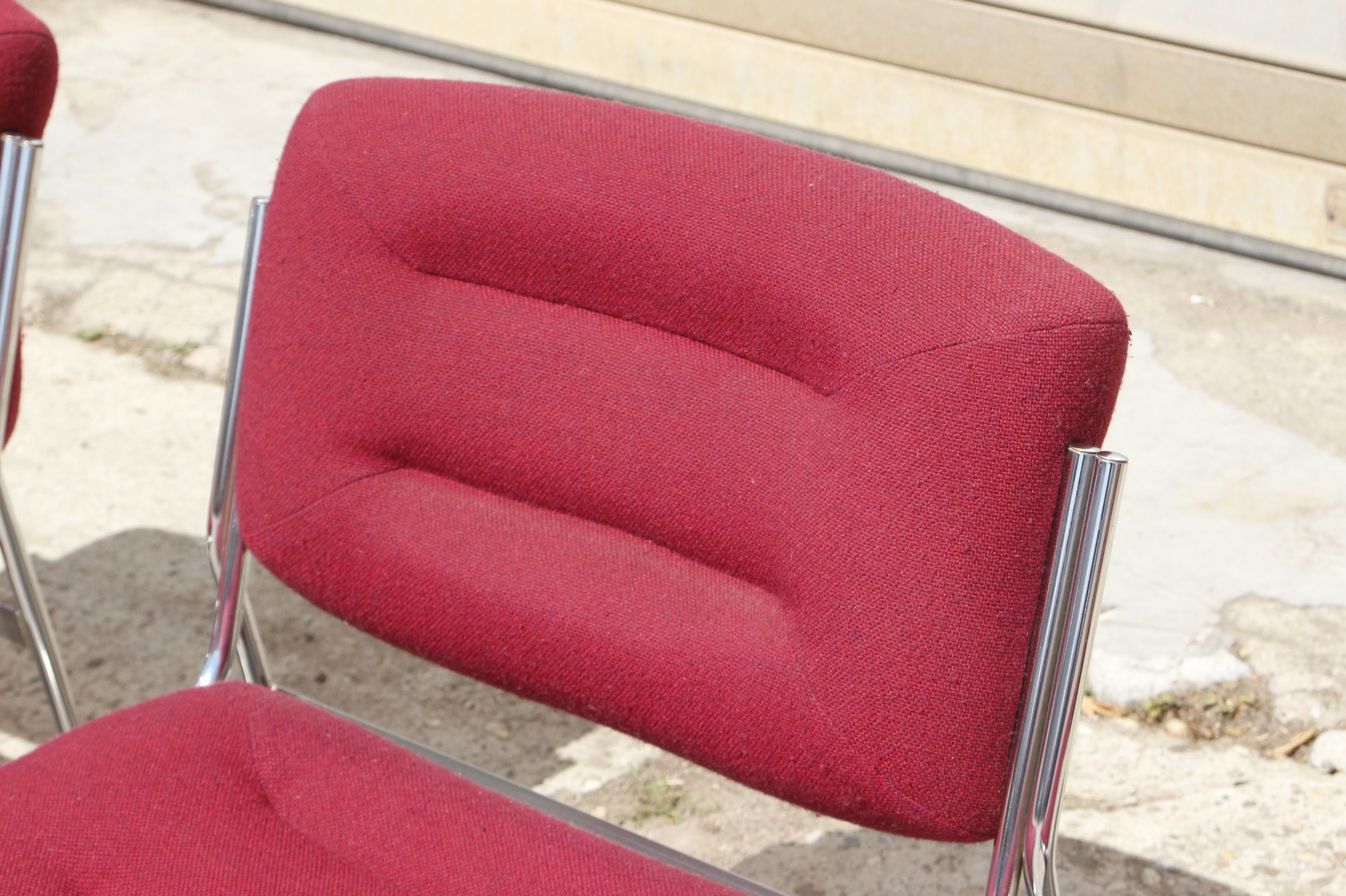 Space Age Chairs in Chrome and Velvet, 1970s, Set of 4