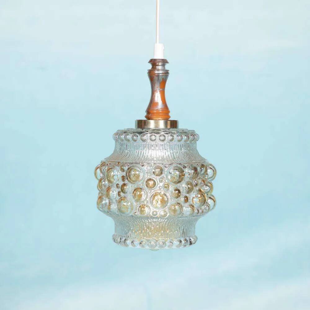 Vintage Scandinavian glass pendant, bubble glass pendant.