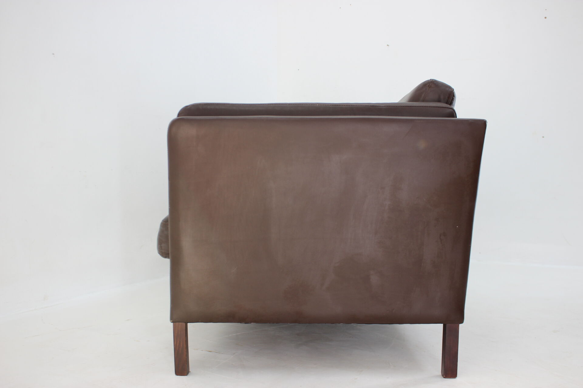 1970s danish brown leather 3-seater sofa