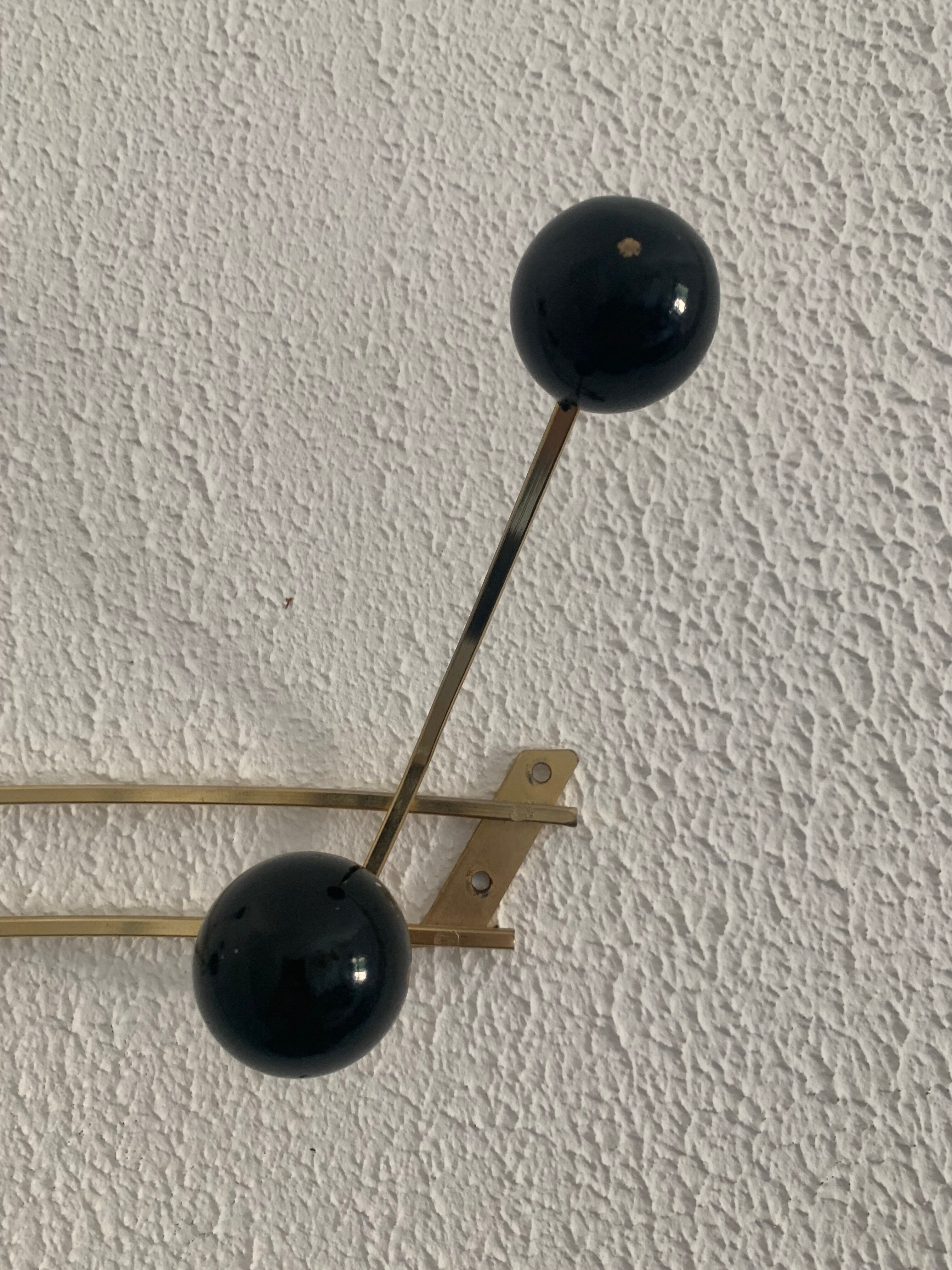 Vintage 1960 gold coat rack 6 hooks balls - 50 x 20 cm
