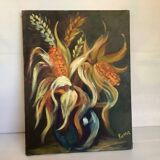 Still life bouquet painting oil on canvas signed