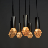 Lampe à suspension vintage en métal chromé et verre 1970