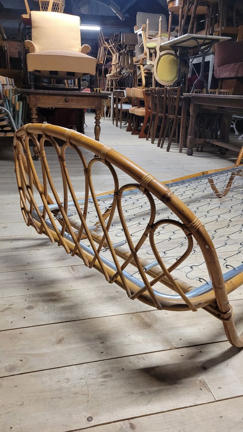 Vintage rattan basket sofa bed - 1950s