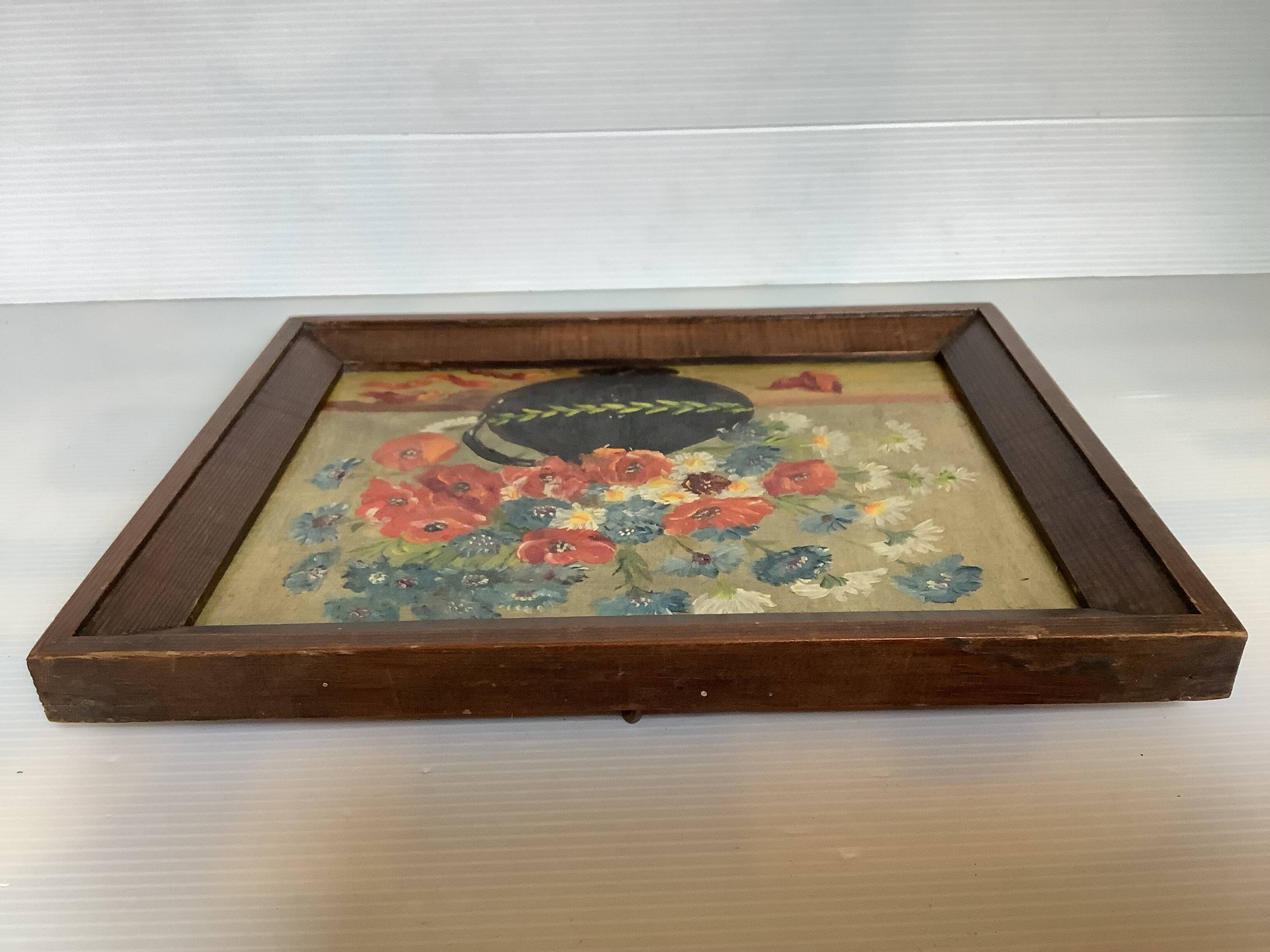 Bouquet of flowers oil on panel painting