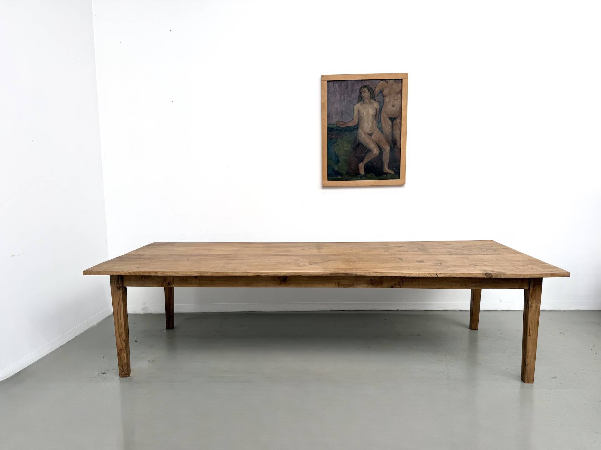 Very large farmhouse table in solid oak, 1950s – L300 cm