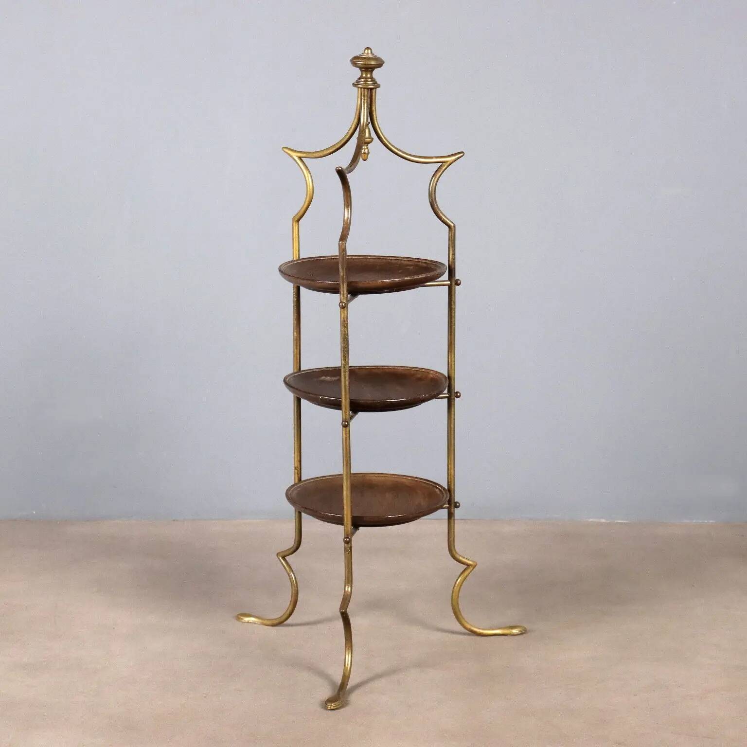 Small vintage shelf in brass and wood, design, Italy, 1950s