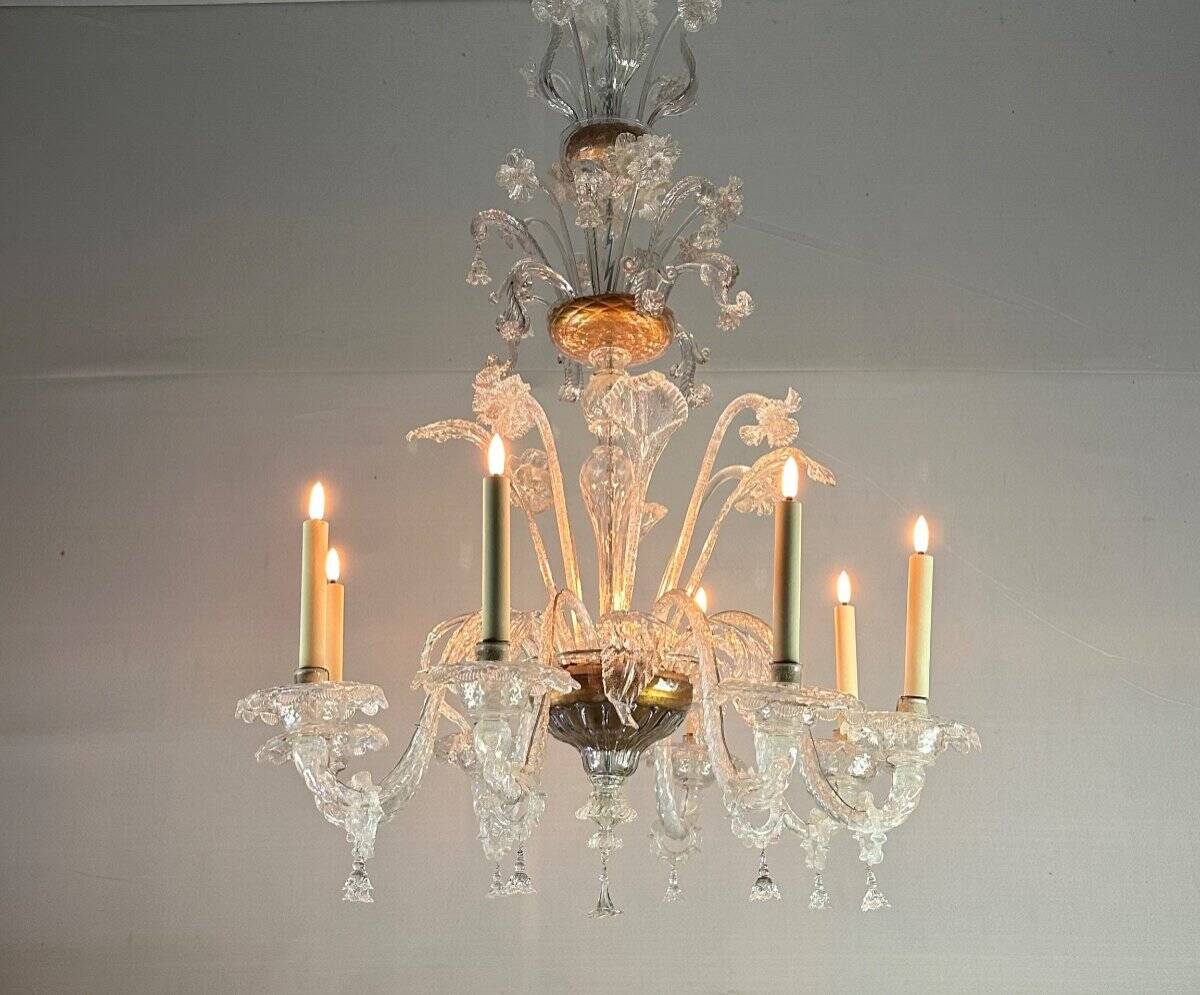 Colorless murano glass chandelier 8 arms of light circa 1890