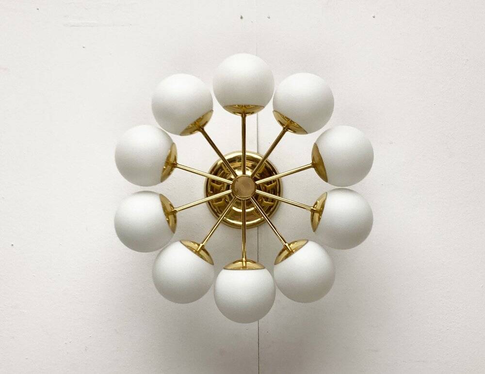German brass ceiling lamp in mid-century modern space style by Kaiser Leuchten, 1960s.
