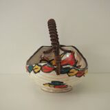 Vintage Artisan Japanese Ceramic Bowl With Woven Handle