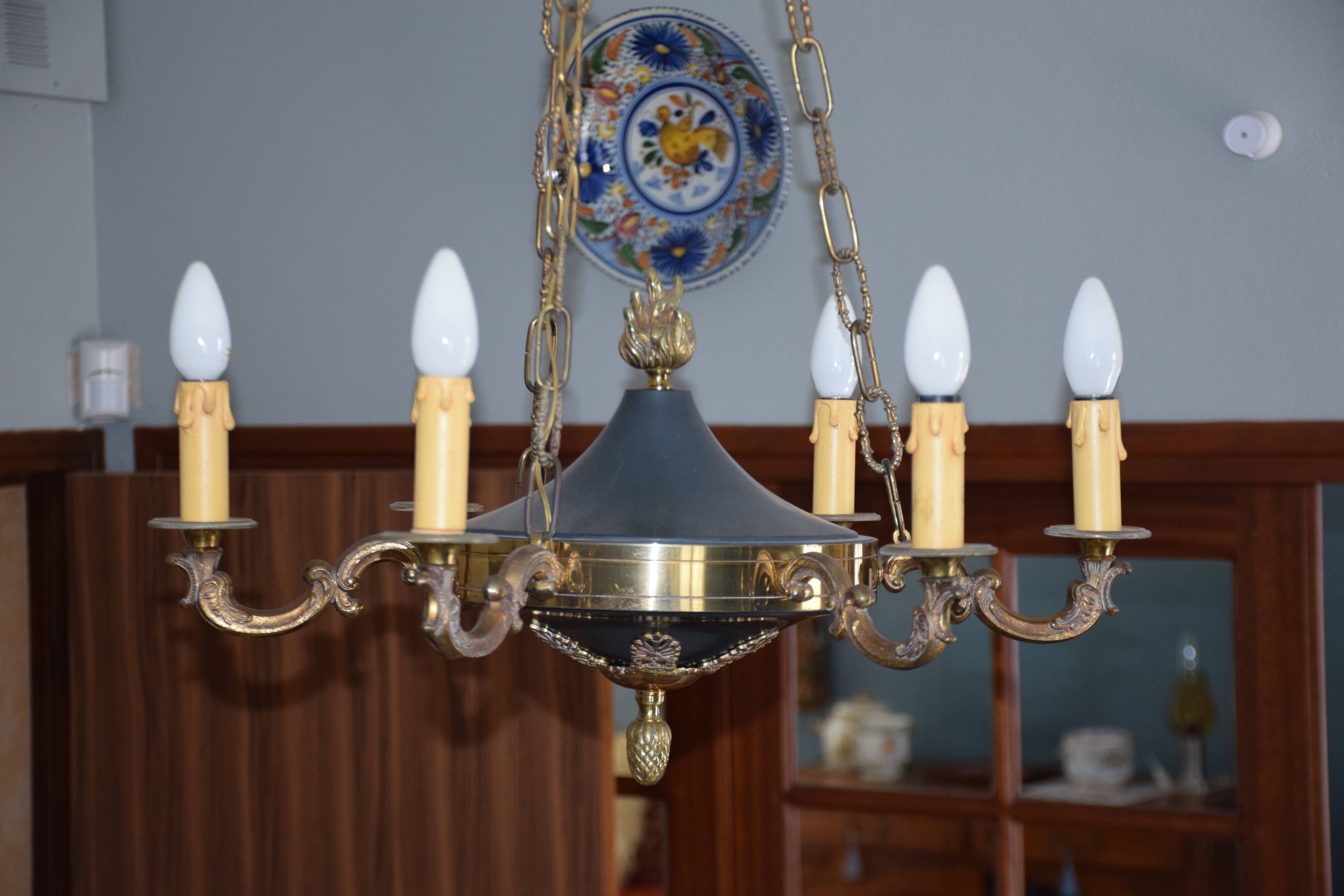 Suspension/chandelier, metal and bronze, 6 arms candles
