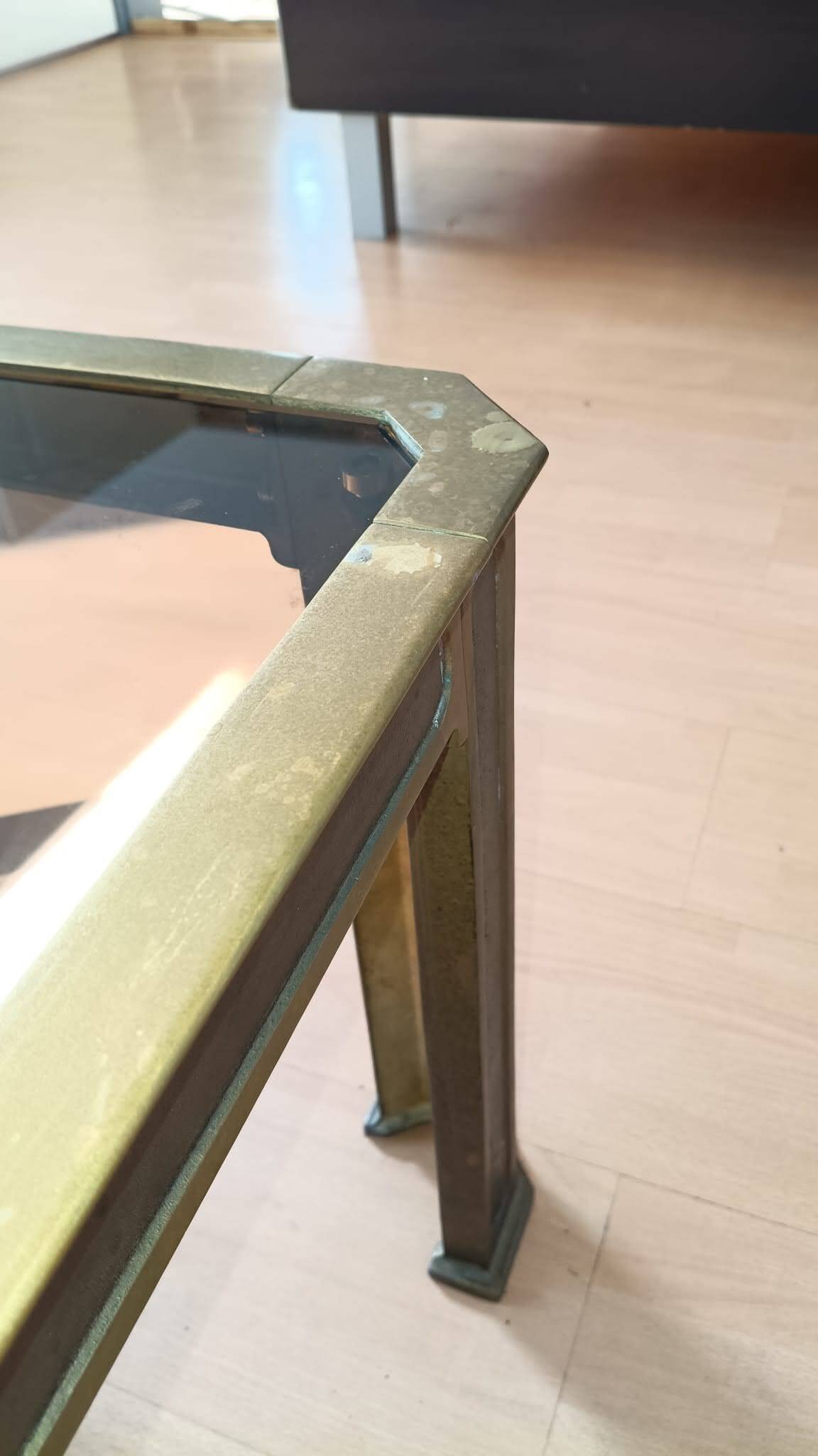 Table d'appoint, basse Hollywood Regency en laiton et verre